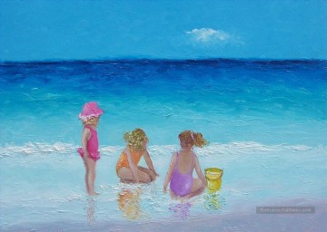  filles Tableaux - filles jouant sur la plage